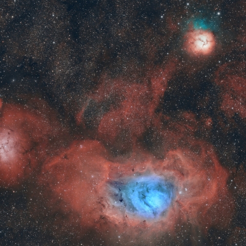 Trifid, Lagoon and Cats Paw Nebula