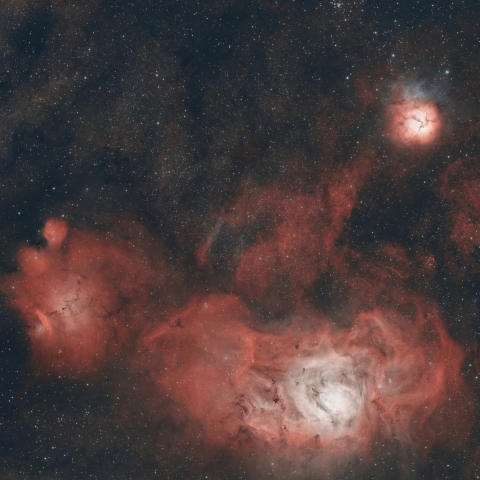 Trifid, Lagoon and Cats Paw Nebula